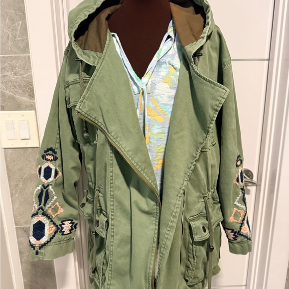 Free People Embroidered Twill Parka Hooded Jacket Size M (would fit L) - Picture 11 of 16